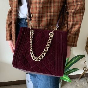Burgundy Front-quilted Velvet Purse